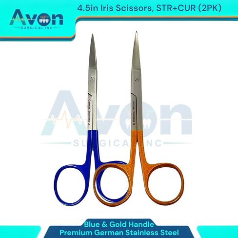 مقص القزحية الحادة المقص 4.5 بوصة مجموعة نصائح مستقيمة ومنحنية ، مقبض ذهبي وأزرق-الفولاذ المقاوم للصدأ الألماني المرفق بالألوان. in Kuwait