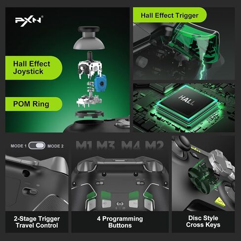PXN P5 Wireless Gaming Controller, Hall Effect Joystick, 2.4G PC Gaming Controller, Hall Triggers, Dual Vibrators, APP, POM, Wake-up, 4-Macro, 3-Mode(2.4G/BT/SW), for PC,Switch,Android,iOS in Saudi Arabia