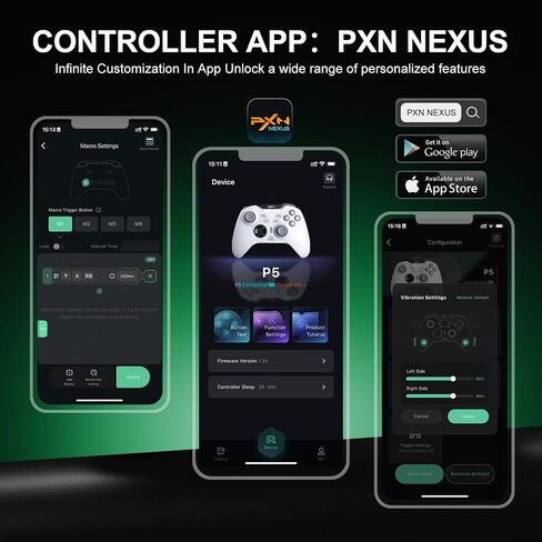 PXN P5 Wireless Gaming Controller, Hall Effect Joystick, 2.4G PC Gaming Controller, Hall Triggers, Dual Vibrators, APP, POM, Wake-up, 4-Macro, 3-Mode(2.4G/BT/SW), for PC,Switch,Android,iOS in Saudi Arabia