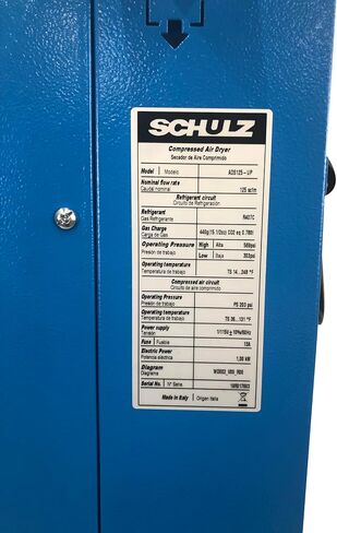125 CFM Schulz Compressed Air Refrigerated Air Dryer, 20HP, 25HP and 30HP Compressors, Moisture Removing Particulate Filter in Saudi Arabia