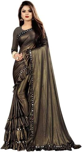 Vibrance Women Lycra Silk Plain Saree Indian Indian Terces Dresses Wedding Sari مع قطعة بلوزة (وردي) ، حجم مجاني in Kuwait