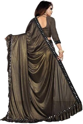 Vibrance Women Lycra Silk Plain Saree Indian Indian Terces Dresses Wedding Sari مع قطعة بلوزة (وردي) ، حجم مجاني in Kuwait