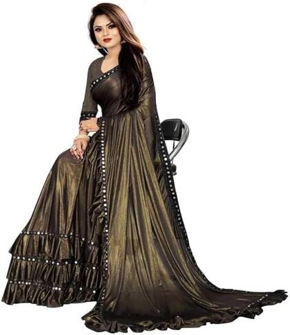 Vibrance Women Lycra Silk Plain Saree Indian Indian Terces Dresses Wedding Sari مع قطعة بلوزة (وردي) ، حجم مجاني in Kuwait