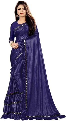 Vibrance Women Lycra Silk Plain Saree Indian Indian Terces Dresses Wedding Sari مع قطعة بلوزة (وردي) ، حجم مجاني in Kuwait