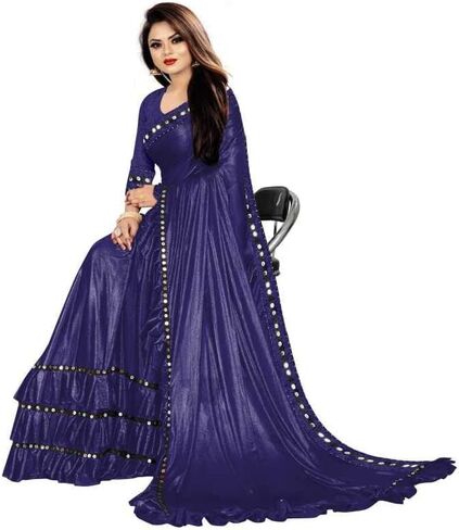 Vibrance Women Lycra Silk Plain Saree Indian Indian Terces Dresses Wedding Sari مع قطعة بلوزة (وردي) ، حجم مجاني in Kuwait