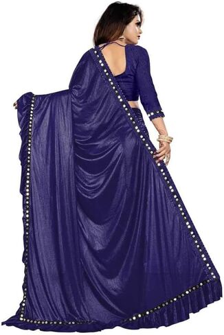 Vibrance Women Lycra Silk Plain Saree Indian Indian Terces Dresses Wedding Sari مع قطعة بلوزة (وردي) ، حجم مجاني in Kuwait