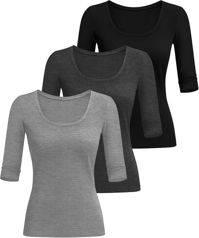 Neer 3 Pack Women's Scoop Neck Stretchy Tops Cotton Half Sleeve Slim Fitted T-Shirts Tight Casual Basic Summer Tees(Black, Gray Green, Dusty Pink,Small) in Saudi Arabia