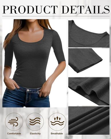 Neer 3 Pack Women's Scoop Neck Stretchy Tops Cotton Half Sleeve Slim Fitted T-Shirts Tight Casual Basic Summer Tees(Black, Gray Green, Dusty Pink,Small) in Saudi Arabia