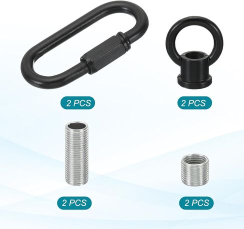 PATIKIL M10 Fine Thread Lamp Female Loop Holder with M12 Adapter Chain Quick Link, Lifting Eye Nut Hook Ring Structural Support to Chandelier, 44 lbs Load Black Pack of 2 in Saudi Arabia