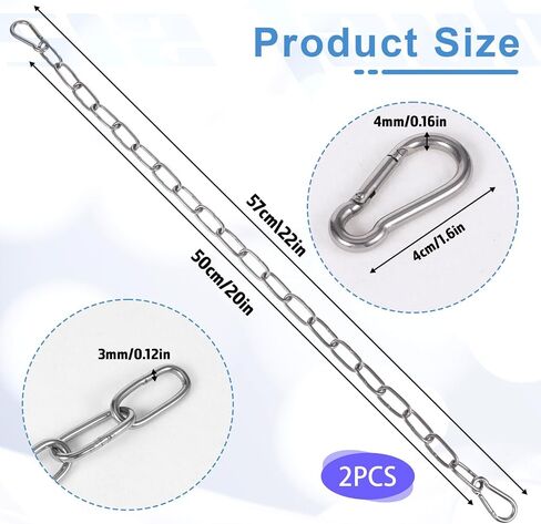 2 Pack Gate Chain for Outdoor Fence with Carabiners, 20 Inch Stainless Steel Gate Chain Lock, Hanging Chain for Gate Home Outdoor Camping Hanging Pet Chains Prevention Theft in Saudi Arabia