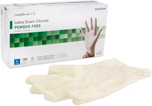 McKesson Confiderm Latex Exam Gloves, Non-Sterile Medical Gloves with Textured Fingertips - Beaded Cuff, Powder-Free - Ivory, Size Large, 100 Count, 1 Box in Saudi Arabia