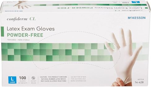 McKesson Confiderm Latex Exam Gloves, Non-Sterile Medical Gloves with Textured Fingertips - Beaded Cuff, Powder-Free - Ivory, Size Large, 100 Count, 1 Box in Saudi Arabia