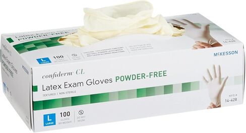 McKesson Confiderm Latex Exam Gloves, Non-Sterile Medical Gloves with Textured Fingertips - Beaded Cuff, Powder-Free - Ivory, Size Large, 100 Count, 1 Box in Saudi Arabia
