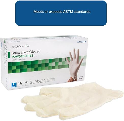 McKesson Confiderm Latex Exam Gloves, Non-Sterile Medical Gloves with Textured Fingertips - Beaded Cuff, Powder-Free - Ivory, Size Large, 100 Count, 1 Box in Saudi Arabia