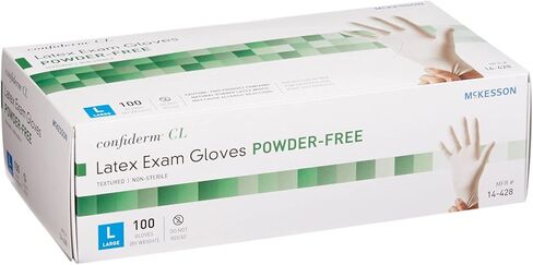 McKesson Confiderm Latex Exam Gloves, Non-Sterile Medical Gloves with Textured Fingertips - Beaded Cuff, Powder-Free - Ivory, Size Large, 100 Count, 1 Box in Saudi Arabia