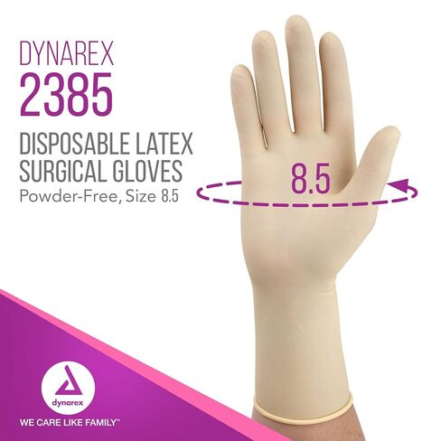Dynarex معقمة القفازات الجراحية اللاتكس ، خالية من المسحوق ، معقمة معقمة في أزواج ، طبية وذات الرعاية الصحية ، الحجم 8.5 ، 1 حالة من 200 زوج in Saudi Arabia
