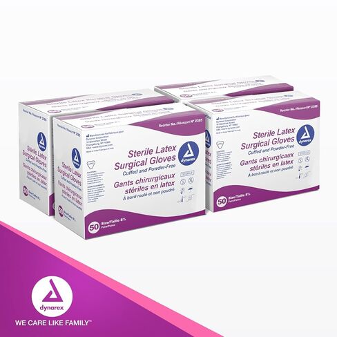 Dynarex معقمة القفازات الجراحية اللاتكس ، خالية من المسحوق ، معقمة معقمة في أزواج ، طبية وذات الرعاية الصحية ، الحجم 8.5 ، 1 حالة من 200 زوج in Saudi Arabia