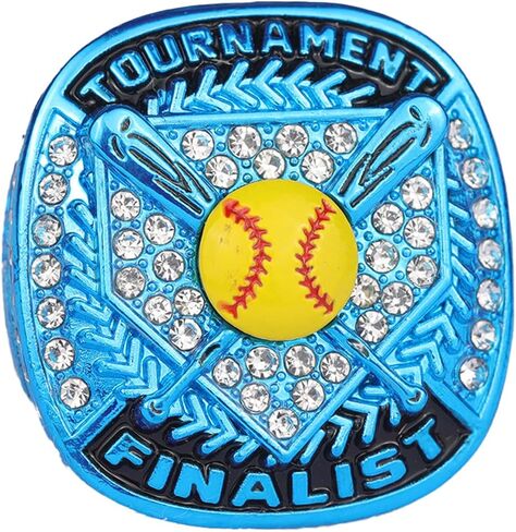 2 PCS, 12 PCS PACK SOFTBALL TOURNAMENT AWARD LIGHT BLUE CHAMPIONSHIP RING WITH YELLOW SOFTBALL ON TOP SIZE 9 in Saudi Arabia