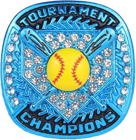 2 PCS, 12 PCS PACK SOFTBALL TOURNAMENT AWARD LIGHT BLUE CHAMPIONSHIP RING WITH YELLOW SOFTBALL ON TOP SIZE 9 in Saudi Arabia