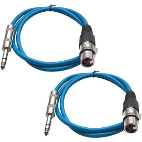 Seismic Audio - SATRXL-F2-2 Pack of 2 Foot 1/4 Inch TRS to XLR Female Patch Cables - Balanced - 2 Foot Patch Cord - Blue and Blue in Kuwait