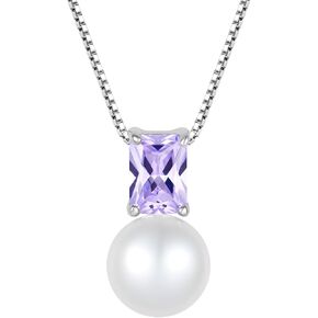 قلادة Jo Wisdom Pearl Pendant 925 Sterling Silver 5 * 7mm Baguette Birthstones Necklace 9mm Freshwater Jewelry for Women in Kuwait
