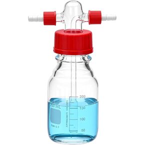 Qwork Lab Lab Gas Wash Glass 250 مل ، زجاجة عازلة متدرجة مع رأس GL45 ، غسيل برغي أحمر PBT GL14 PBT in Kuwait