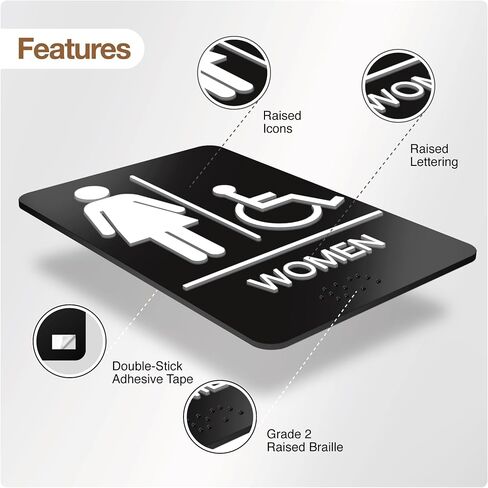 ADA Braille Handicap Bathroom Signs for Business with Double Sided 3M Tape (Pack of 2) - ABS Plastic Men and Women Bathroom Signs 9"x 6" for Offices, Businesses, and Restaurants in Saudi Arabia