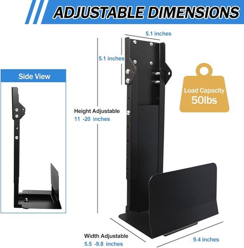 Heavy Duty Computer Wall Mount PC Case - Upgraded, Also Great for PC Mount Under Desk - Height Adjustable from 11" to 21", Width Adjustable from 5.5" to 9.8", Computer Tower Under Desk Home Office in Kuwait