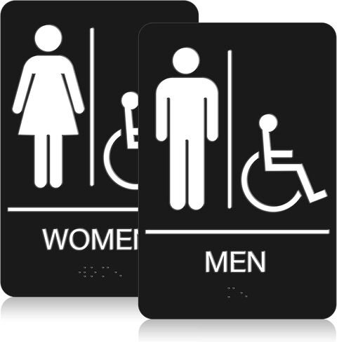ADA Braille Handicap Bathroom Signs for Business with Double Sided 3M Tape (Pack of 2) - ABS Plastic Men and Women Bathroom Signs 9"x 6" for Offices, Businesses, and Restaurants in Saudi Arabia