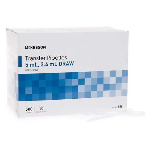 McKesson Transfer Pipette, Non-Sterile, 5 mL Capacity 0.5 mL to 1 mL Graduation Increments, 500 Count, 1 Pack in Saudi Arabia