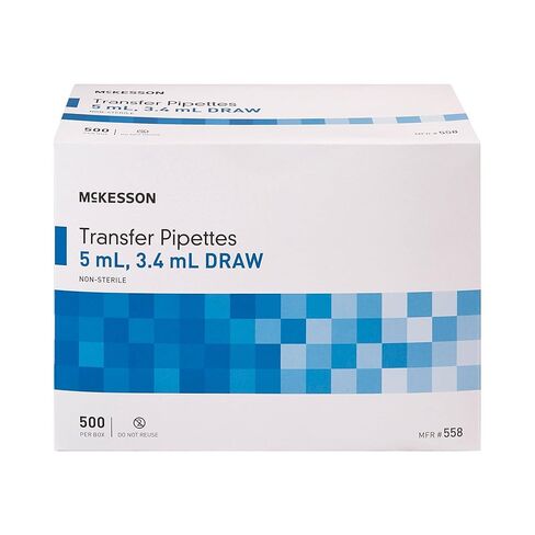 McKesson Transfer Pipette, Non-Sterile, 5 mL Capacity 0.5 mL to 1 mL Graduation Increments, 500 Count, 1 Pack in Saudi Arabia