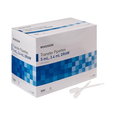 McKesson Transfer Pipette, Non-Sterile, 5 mL Capacity 0.5 mL to 1 mL Graduation Increments, 500 Count, 1 Pack in Saudi Arabia