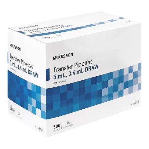McKesson Transfer Pipette, Non-Sterile, 5 mL Capacity 0.5 mL to 1 mL Graduation Increments, 500 Count, 1 Pack in Saudi Arabia