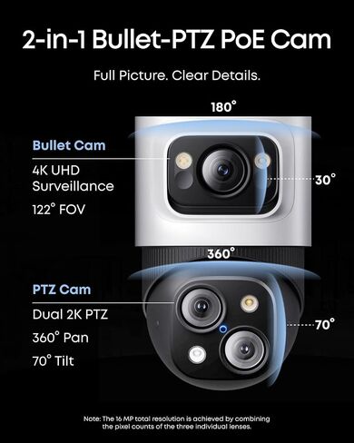 Eufy Poe NVR Security System S4 Max ، 16 ميجًا كاميرا ثلاثية العدسة ، 360 درجة PTZ ، 8 × Auto Zoom ، البحث عن الفيديو الذكي ، تتبع Cross-Cam ، Red & Blue Strobe ، Color Night Vision ، 24/7 ، 2TB HDD in Kuwait