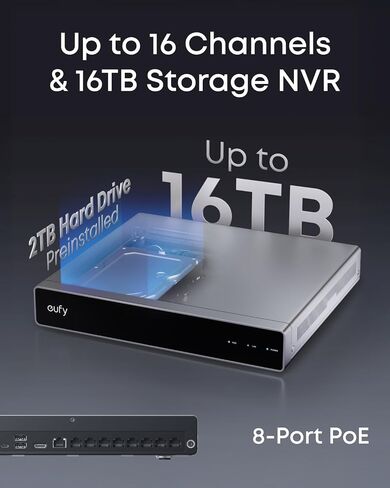 Eufy Poe NVR Security System S4 Max ، 16 ميجًا كاميرا ثلاثية العدسة ، 360 درجة PTZ ، 8 × Auto Zoom ، البحث عن الفيديو الذكي ، تتبع Cross-Cam ، Red & Blue Strobe ، Color Night Vision ، 24/7 ، 2TB HDD in Saudi Arabia