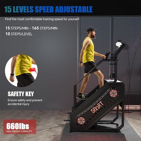 SPART Stair Stepper Machine, Commercial Stair Climber with LED Screen, Stair Exercise Machine with 15 Speed Levels, Speaker, Fan Cooling, Wireless Charge and Safety Key for More Fun in Home Gym in Kuwait