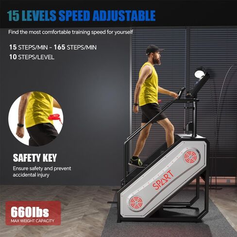 SPART Stair Stepper Machine, Commercial Stair Climber with LED Screen, Stair Exercise Machine with 15 Speed Levels, Speaker, Fan Cooling, Wireless Charge and Safety Key for More Fun in Home Gym in Kuwait