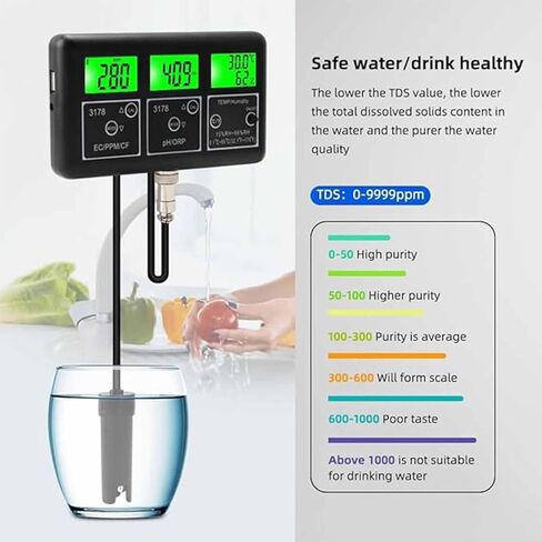 اختبار جودة المياه 7-في 1 ، محلل جودة المياه متعدد المعلمات ، درجة الحموضة/EC/SALT/TDS (PPM) /TEMP/S.G ، القطب القابل للإزالة ، دقة معايرة عالية للحوض ، حمامات السباحة in Kuwait