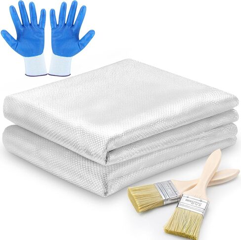 Breling 50" x 576" Fiberglass Cloth Roll Set Includes Fiberglass Cloth Roll Two Wooden Handle Brush and Gloves for Boat Repair and Molding Roofing(12 Oz) in Saudi Arabia