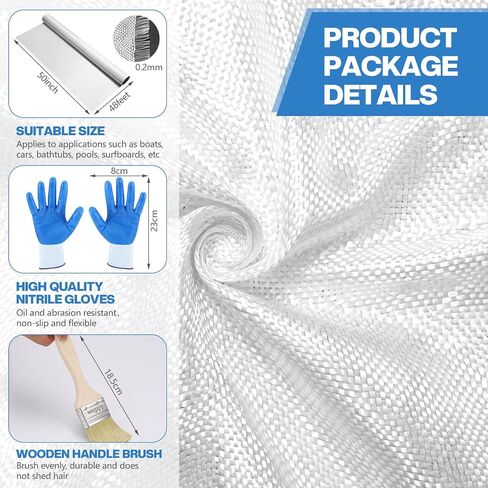 Breling 50" x 576" Fiberglass Cloth Roll Set Includes Fiberglass Cloth Roll Two Wooden Handle Brush and Gloves for Boat Repair and Molding Roofing(12 Oz) in Saudi Arabia