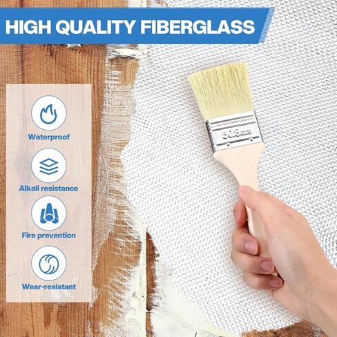 Breling 50" x 576" Fiberglass Cloth Roll Set Includes Fiberglass Cloth Roll Two Wooden Handle Brush and Gloves for Boat Repair and Molding Roofing(12 Oz) in Saudi Arabia