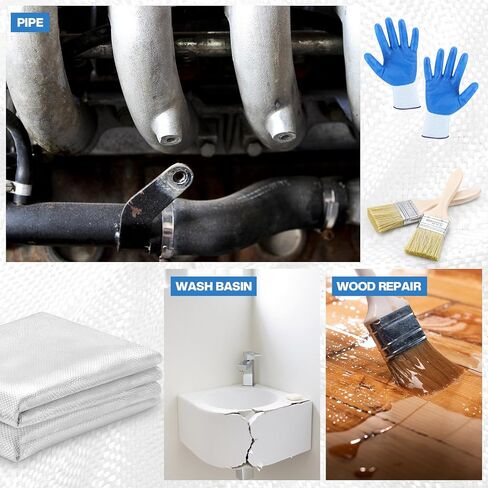 Breling 50" x 576" Fiberglass Cloth Roll Set Includes Fiberglass Cloth Roll Two Wooden Handle Brush and Gloves for Boat Repair and Molding Roofing(12 Oz) in Saudi Arabia
