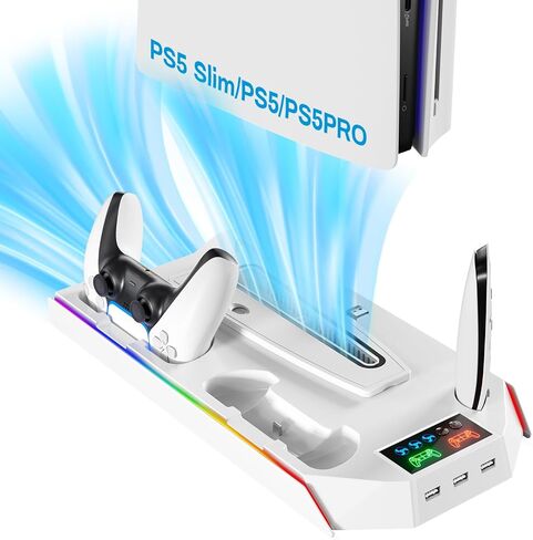LHFDIAN PS5 Slim/PS5 Cooling Station, PS5 Stand with RGB LED, Dual Controller Charging Station for PS5, Fast PS5 Controller Charger, Dual Charger for PS5 Digital/Disc-White… in Saudi Arabia
