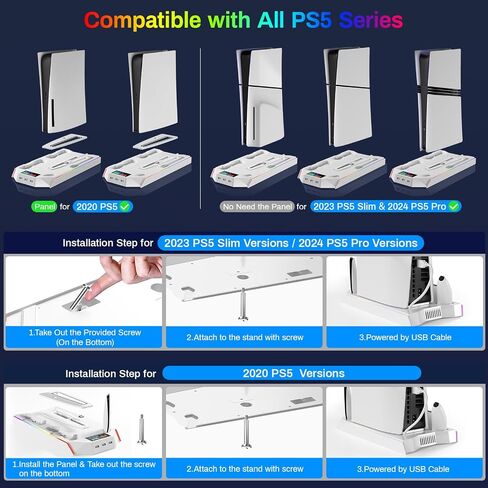 LHFDIAN PS5 Slim/PS5 Cooling Station, PS5 Stand with RGB LED, Dual Controller Charging Station for PS5, Fast PS5 Controller Charger, Dual Charger for PS5 Digital/Disc-White… in Saudi Arabia