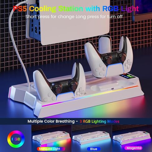 LHFDIAN PS5 Slim/PS5 Cooling Station, PS5 Stand with RGB LED, Dual Controller Charging Station for PS5, Fast PS5 Controller Charger, Dual Charger for PS5 Digital/Disc-White… in Saudi Arabia