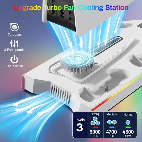 LHFDIAN PS5 Slim/PS5 Cooling Station, PS5 Stand with RGB LED, Dual Controller Charging Station for PS5, Fast PS5 Controller Charger, Dual Charger for PS5 Digital/Disc-White… in Saudi Arabia