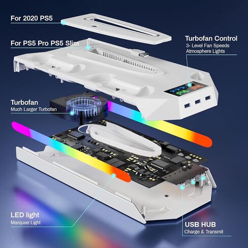 LHFDIAN PS5 Slim/PS5 Cooling Station, PS5 Stand with RGB LED, Dual Controller Charging Station for PS5, Fast PS5 Controller Charger, Dual Charger for PS5 Digital/Disc-White… in Saudi Arabia