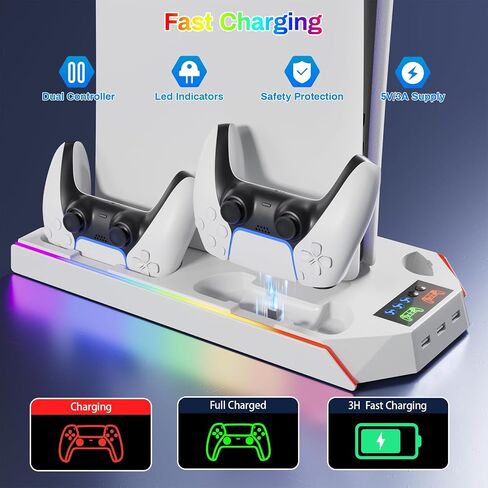 LHFDIAN PS5 Slim/PS5 Cooling Station, PS5 Stand with RGB LED, Dual Controller Charging Station for PS5, Fast PS5 Controller Charger, Dual Charger for PS5 Digital/Disc-White… in Saudi Arabia
