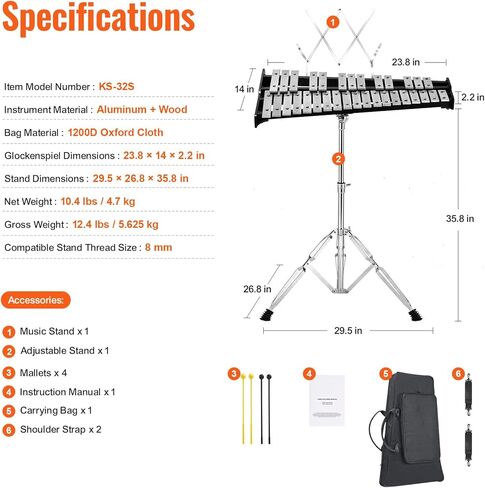 HappyBuy Professional 32 Note Glockenspiel Xylophone Kit مع الملحقات in Saudi Arabia