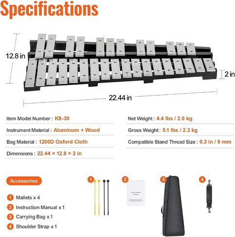 Happybuy Professional 30 Note Glockenspiel Xylophone Kit with Accessories in Saudi Arabia